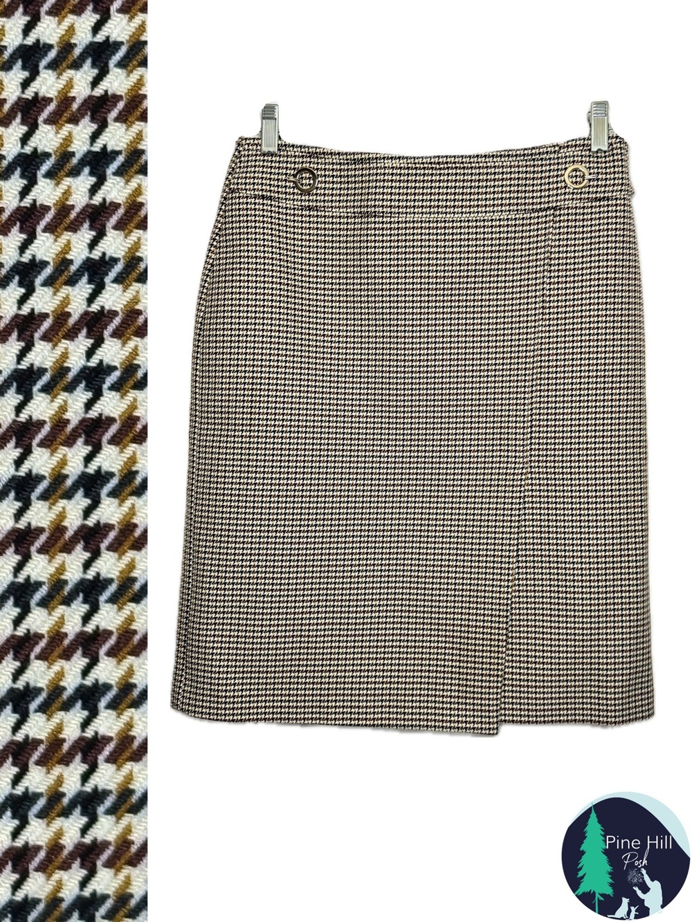 H&M Houndstooth Plaid Skirt Womens 10 Brown Black Knee Length Preppy Academia